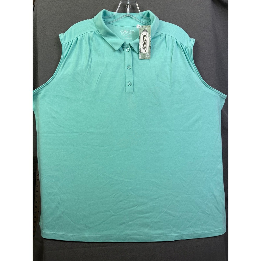 National UltraSofts Women 3X Sleeveless Polo Shirt Aqua Mint Green Knit Top NWT